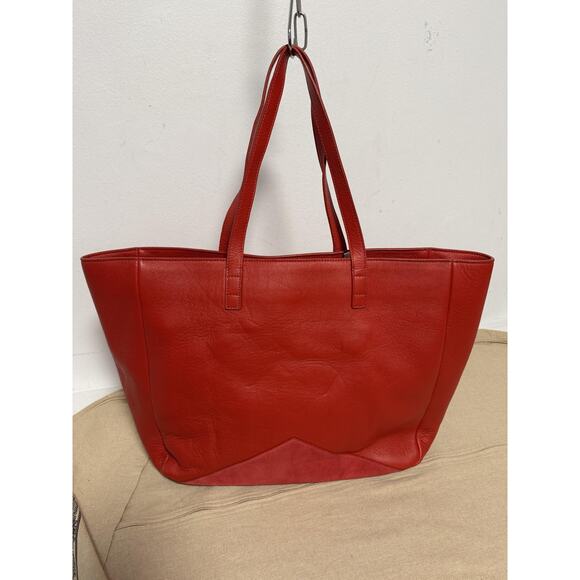 FACINE Tote Bag Womens Red Leather Suede Trim Zip Top Shoulder Made in Italy - Picture 2 of 13